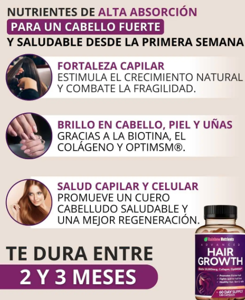 Hair Growth 120 cápsulas – Fortalece tu Belleza desde Adentro